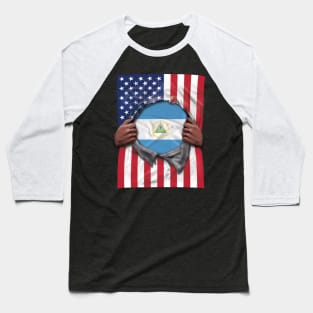 Nicaragua Flag American Flag Ripped - Gift for Nicaraguan From Nicaragua Baseball T-Shirt